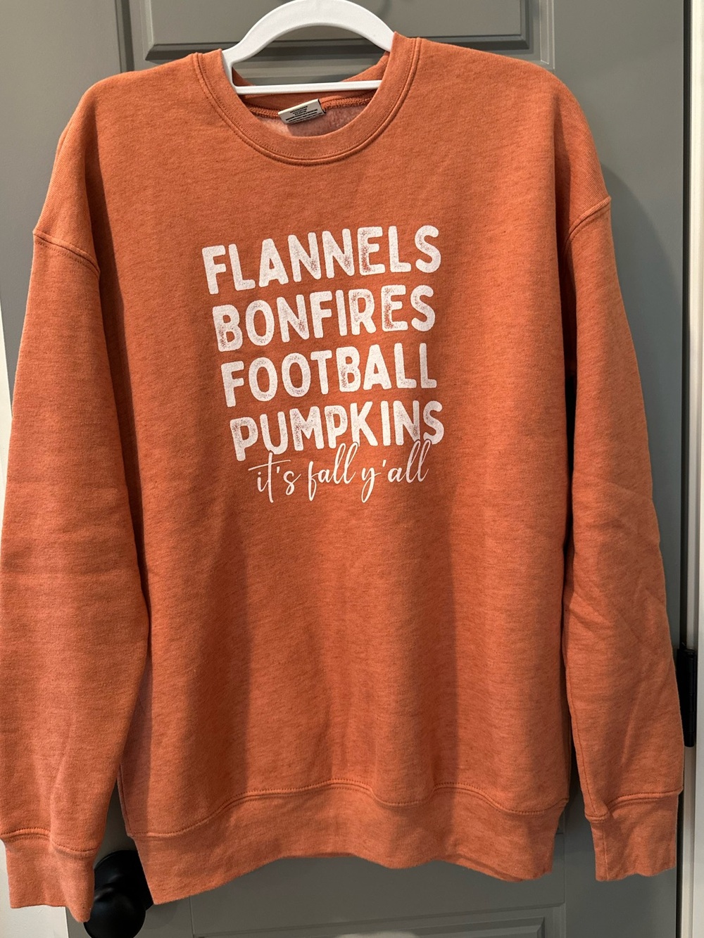 Women's Orange Fall Graphic Crewneck Sweatshirt - Seasonal Text Print